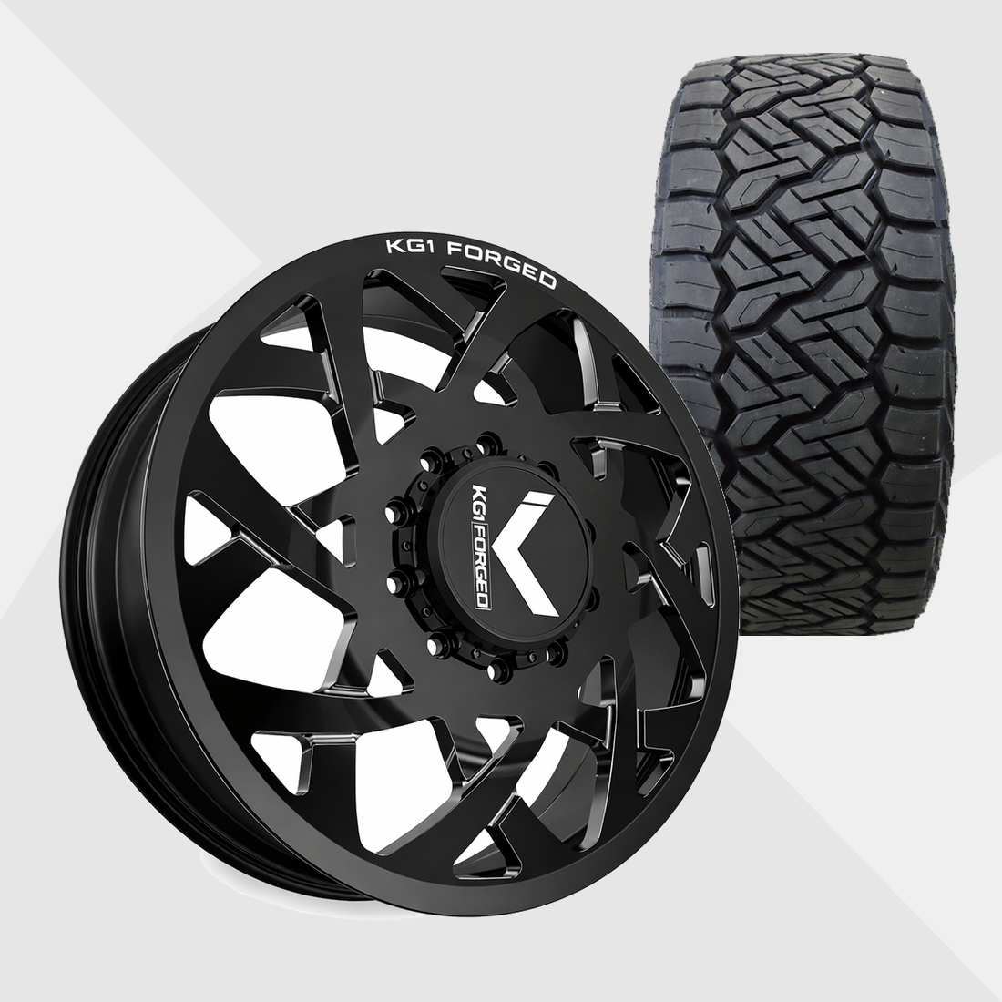 KG1 KD008 Orbital-KD Gloss Black Milled 22x8.25 8x210 with Nitto Tires Recon Grappler A/T 35x12.50R22 Dually Package