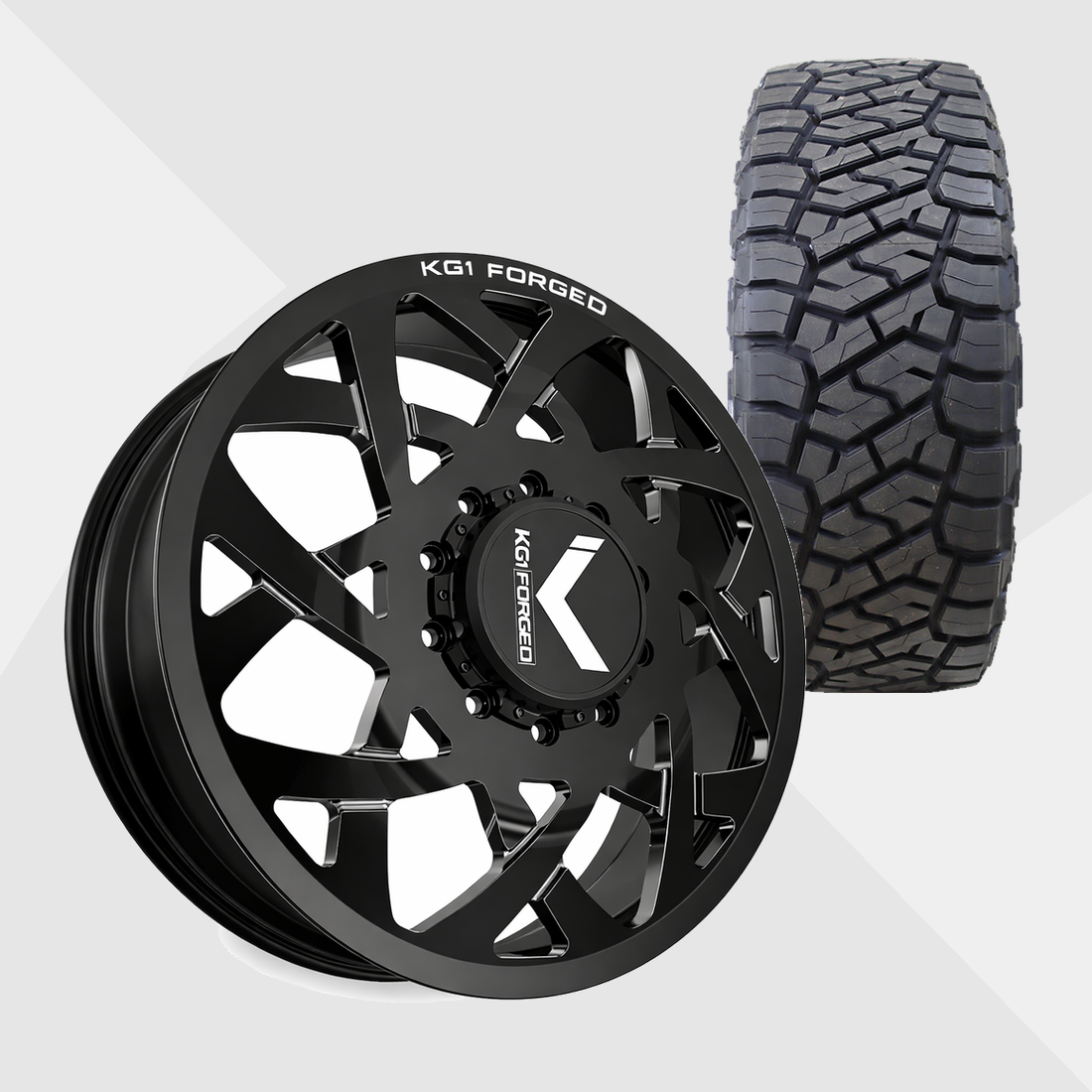 KG1 KD008 Orbital-KD Gloss Black Milled 24x8.25 8x165.1 (8x6.5) with Toyo Tires Open Country R/T Trail 38x13.50R24 Dually Package