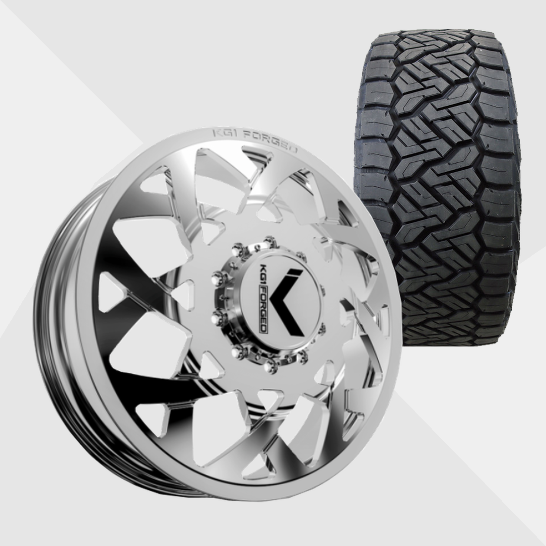 KG1 KD008 Orbital-KD Polished 24x8.25 10x225 with Nitto Tires Recon Grappler A/T 35x12.50R24 Dually Package