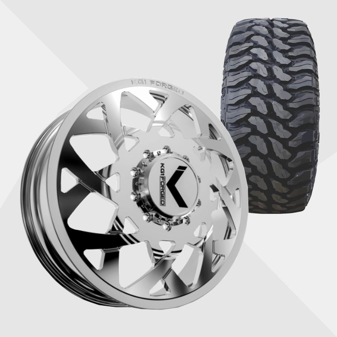 KG1 KD008 Orbital-KD Polished 24x8.25 10x225 with TIS Tires TIS Offroad TT1 M/T 37x13.50R24 Dually Package