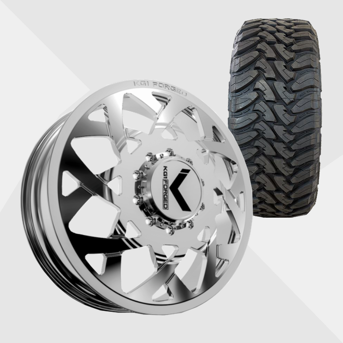 KG1 KD008 Orbital-KD Polished 22x8.25 8x210 with Toyo Tires Open Country M/T 33x12.50R22 Dually Package