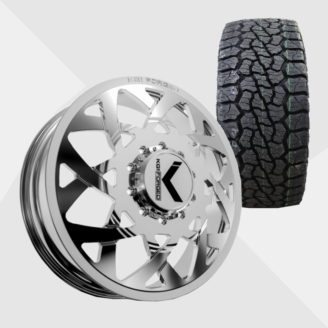 KG1 KD008 Orbital-KD Polished 24x8.25 8x200 with Venom Power Tires Swampthing A/T 35x13.50R24 Dually Package