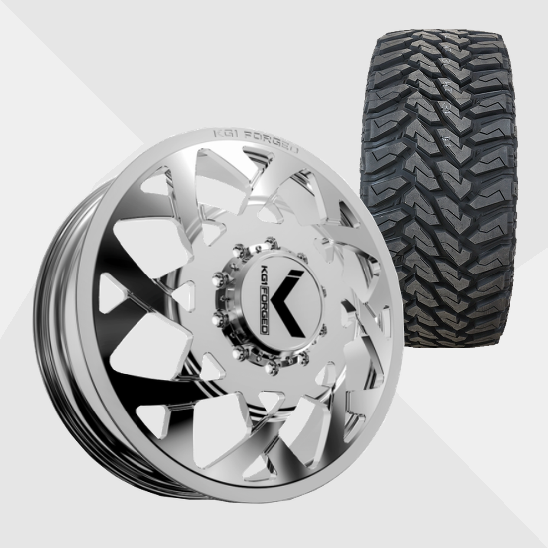 KG1 KD008 Orbital-KD Polished 22x8.25 8x200 with Venom Power Tires Terra Hunter M/T 35x12.50R22 Dually Package