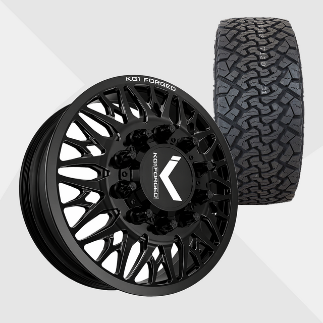 KG1 KD014 Trident-KD Gloss Black 22x8.25 10x225 with Venom Power Tires Terra Hunter X/T 35x12.50R22 Dually Package