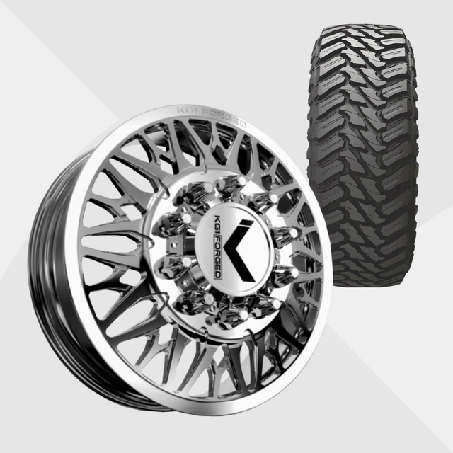 KG1 KD014 Trident-KD Polished 22x8.25 10x225 with Atturo Tires Trail Blade M/T 35x12.50R22 Dually Package