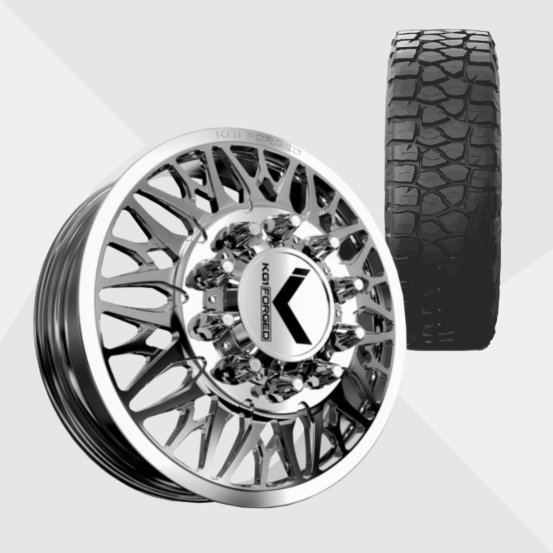 KG1 KD014 Trident-KD Polished 22x8.25 8x210 with BF Goodrich Tires HD-Terrain T/A KT 37x13.50R22 Dually Package