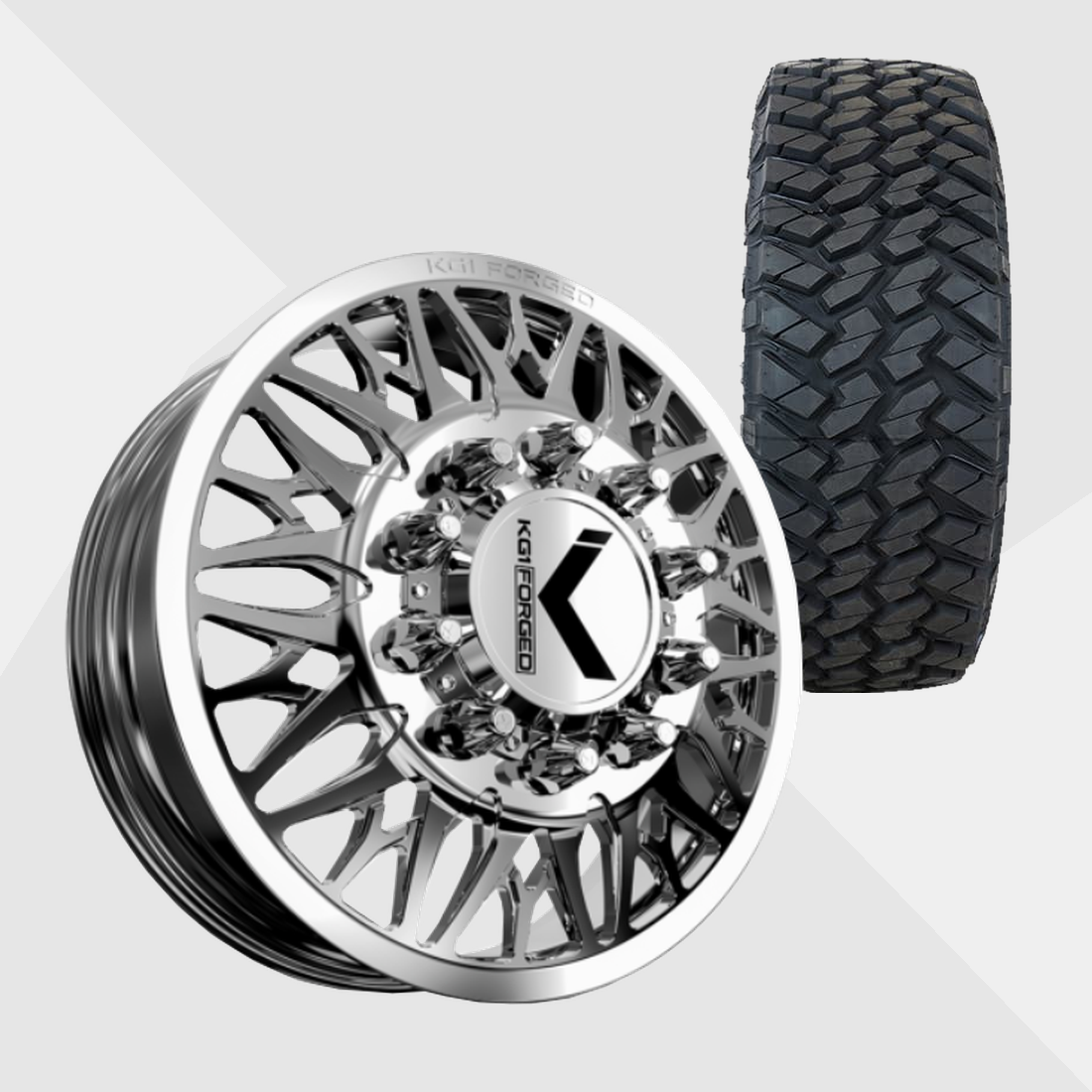 KG1 KD014 Trident-KD Polished 22x8.25 8x200 with Nitto Tires Trail Grappler M/T 285/55R22 Dually Package