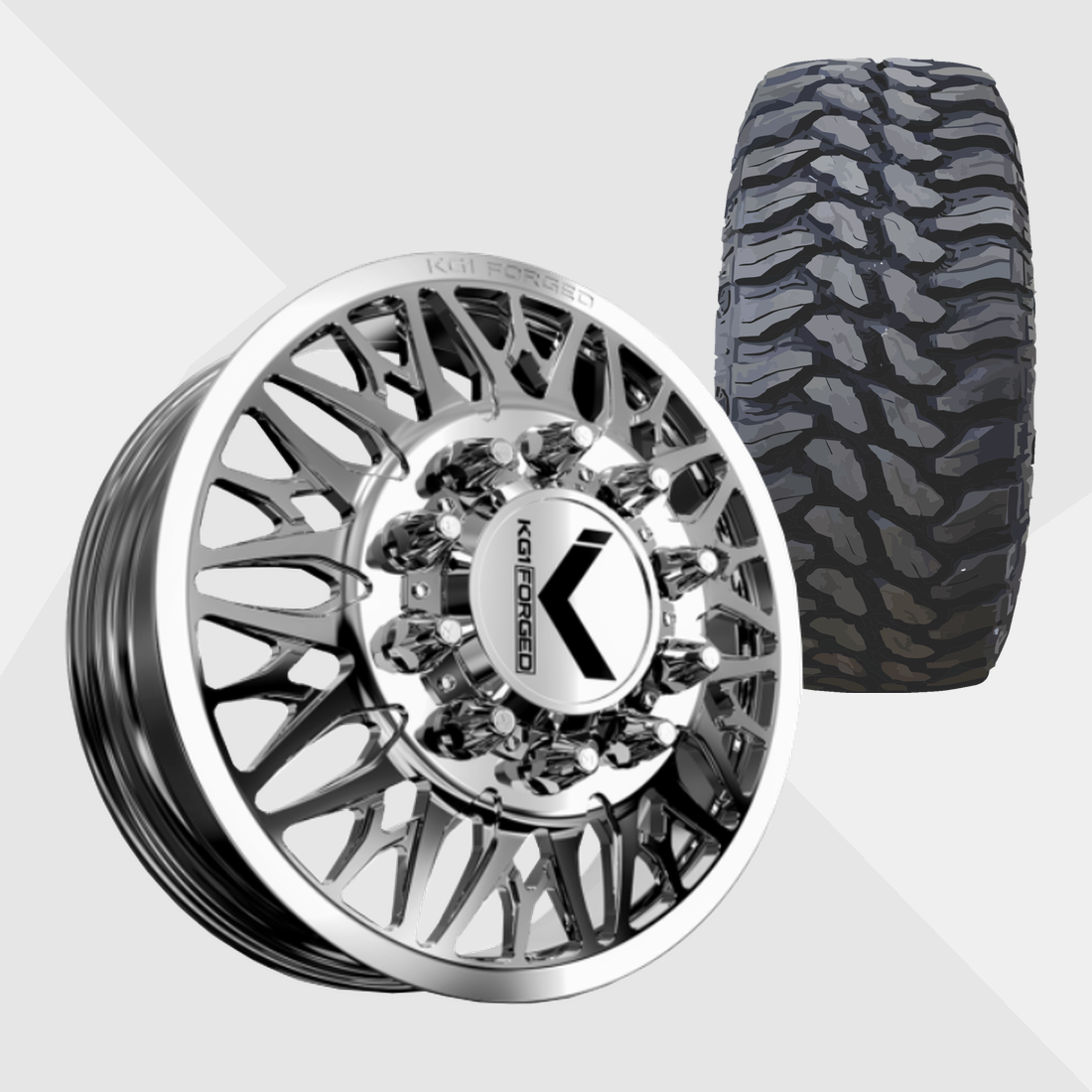 KG1 KD014 Trident-KD Polished 24x8.25 8x275 with TIS Tires TIS Offroad TT1 M/T 35x13.50R24 Dually Package