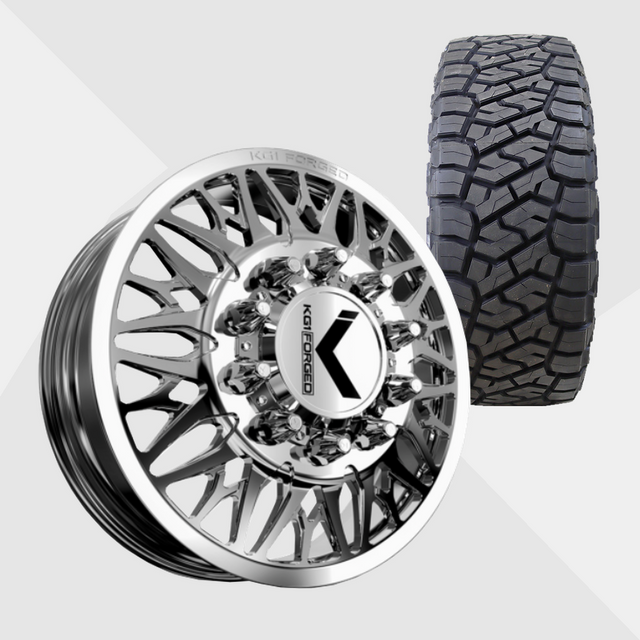 KG1 KD014 Trident-KD Polished 24x8.25 8x165.1 (8x6.5) with Toyo Tires Open Country R/T Trail 37x13.50R24 Dually Package