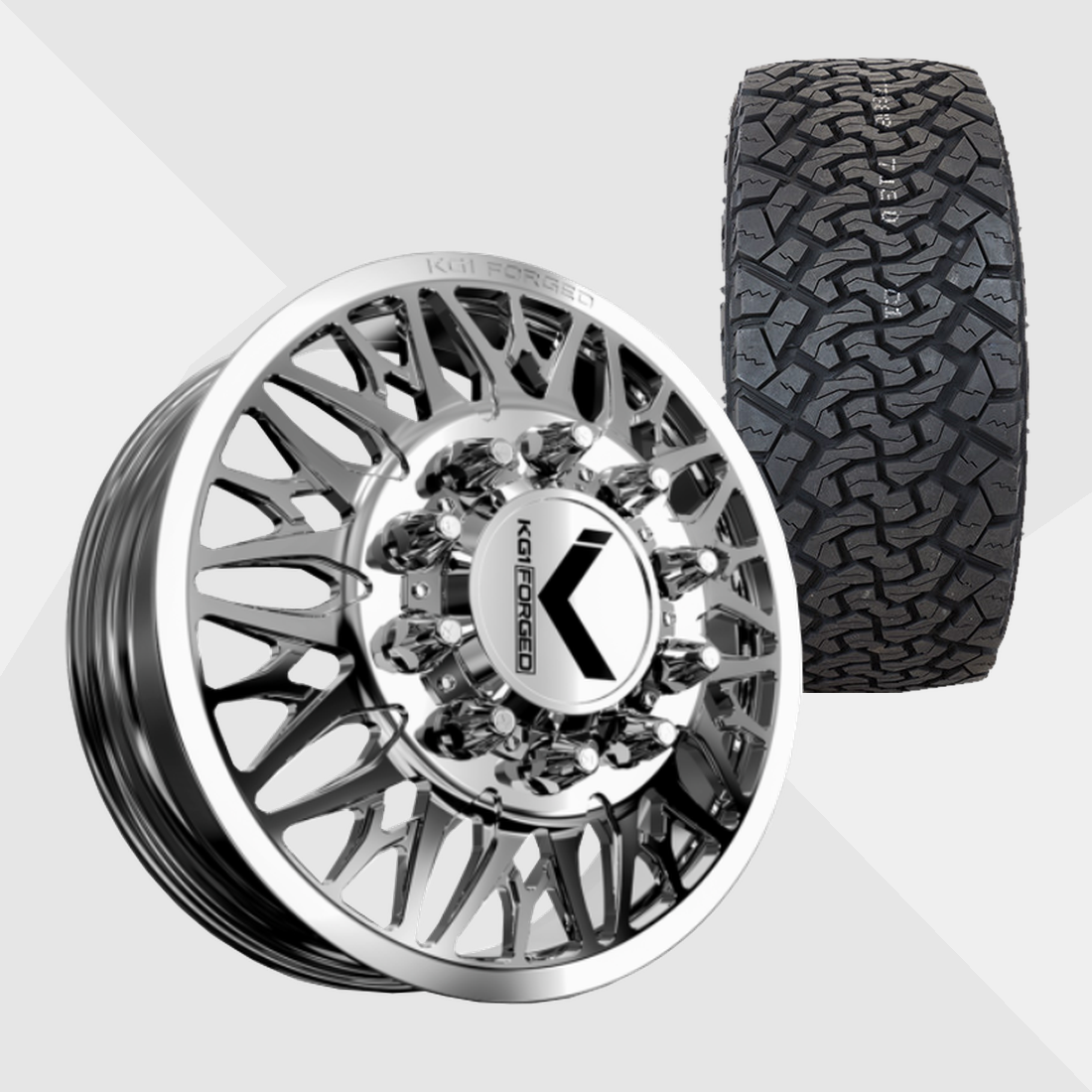 KG1 KD014 Trident-KD Polished 22x8.25 10x225 with Venom Power Tires Terra Hunter X/T 35x12.50R22 Dually Package