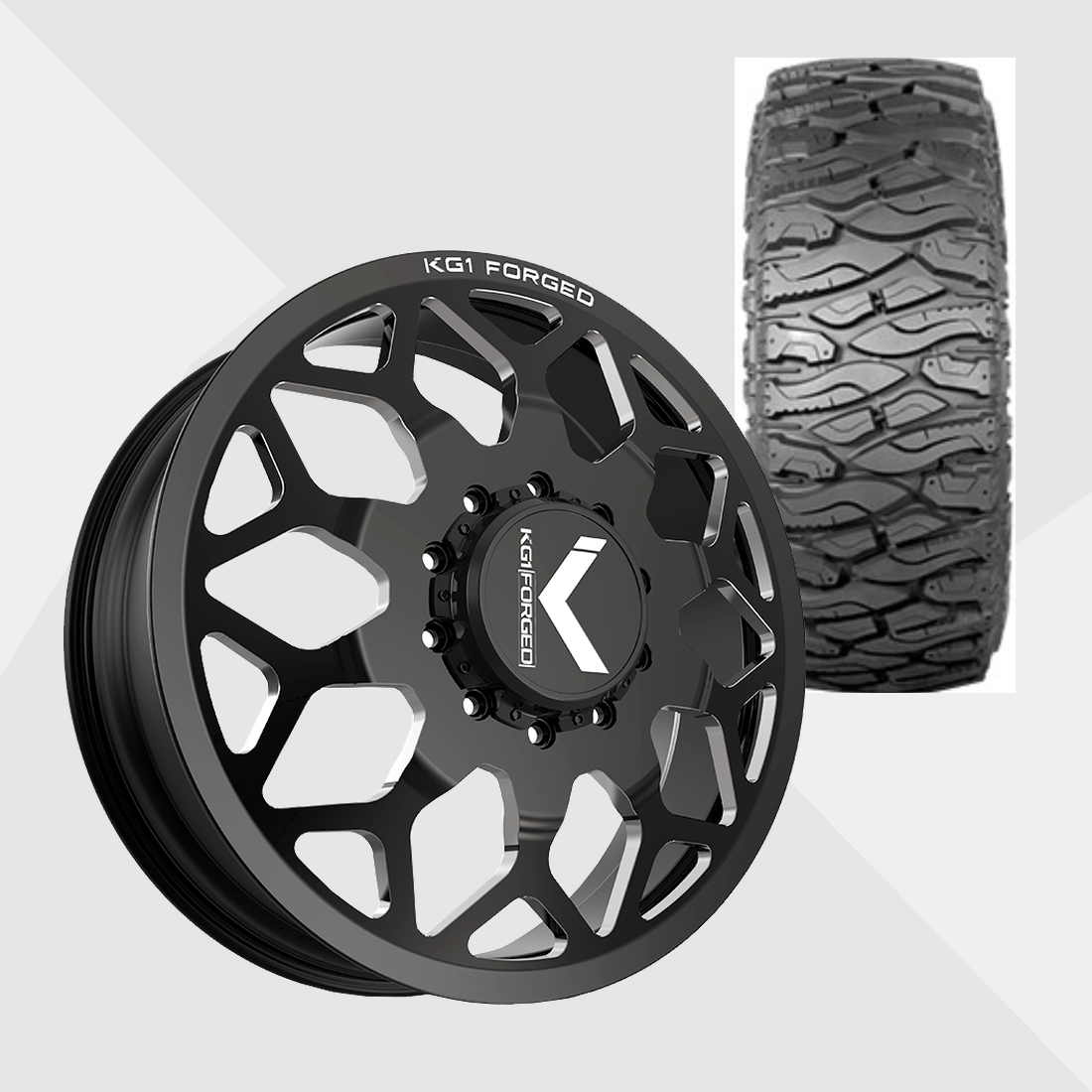 KG1 KD016 Luxor-KD Gloss Black Milled 24x8.25 8x165.1 (8x6.5) with Atturo Tires Trail Blade Boss M/T 38x13.50R24 Dually Package