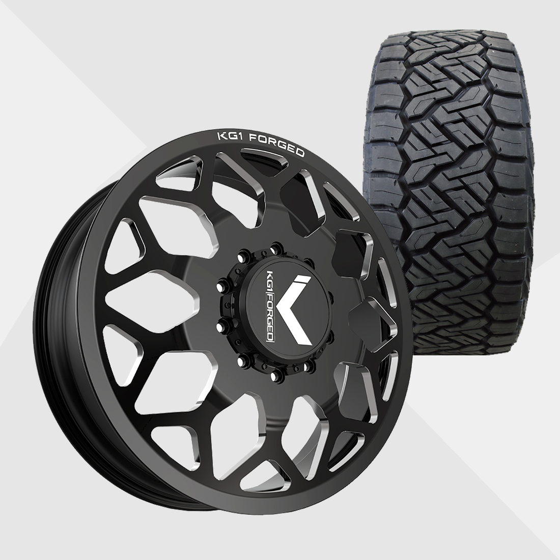KG1 KD016 Luxor-KD Gloss Black Milled 24x8.25 8x165.1 (8x6.5) with Nitto Tires Recon Grappler A/T 315/50R24 Dually Package