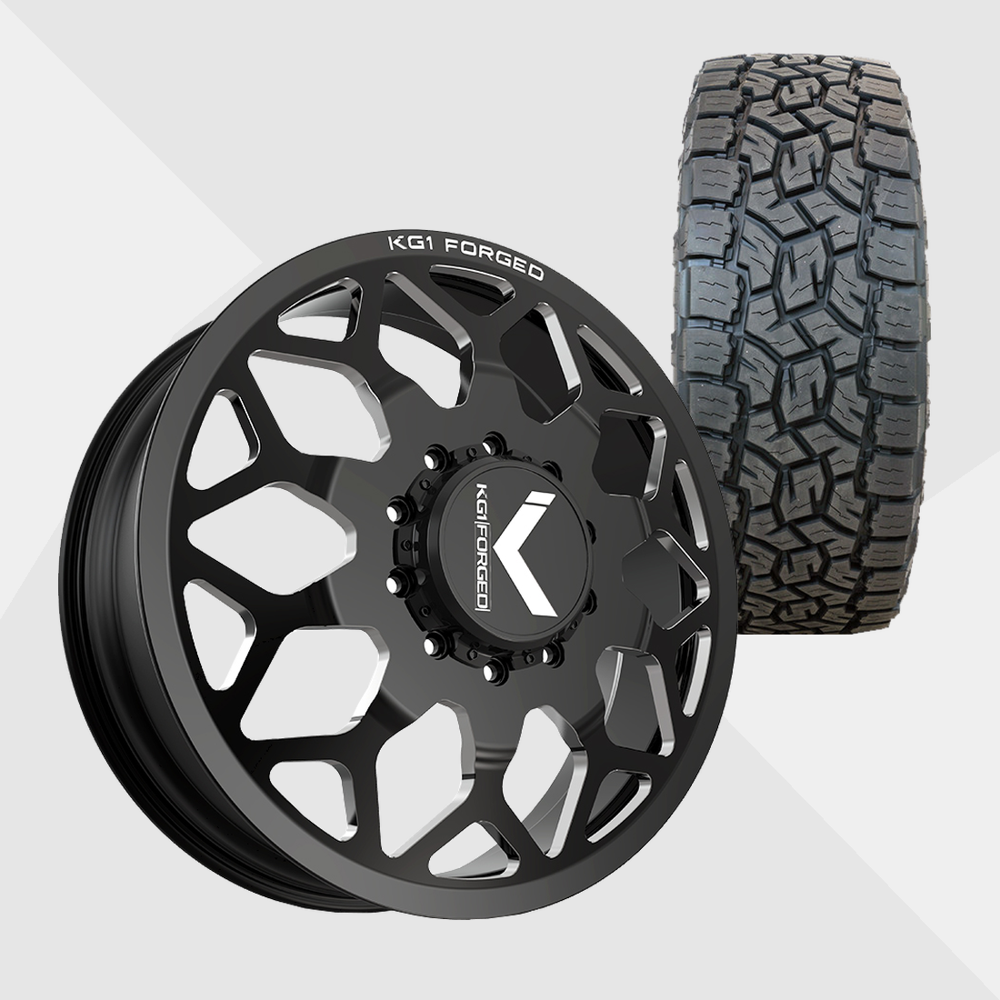 KG1 KD016 Luxor-KD Gloss Black Milled 22x8.25 8x200 with Toyo Tires Open Country A/T III 35x12.50R22 Dually Package
