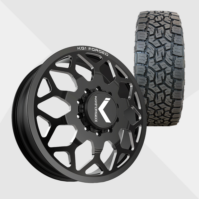 KG1 KD016 Luxor-KD Gloss Black Milled 22x8.25 8x200 with Toyo Tires Open Country A/T III 35x12.50R22 Dually Package