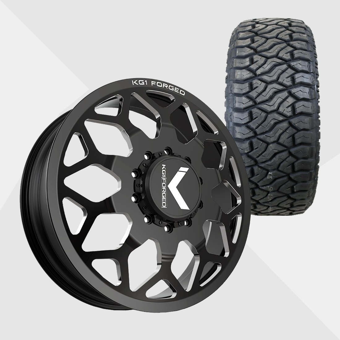 KG1 KD016 Luxor-KD Gloss Black Milled 24x8.25 8x165.1 (8x6.5) with Venom Power Tires Terra Hunter R/T Plus 37x13.50R24 Dually Package