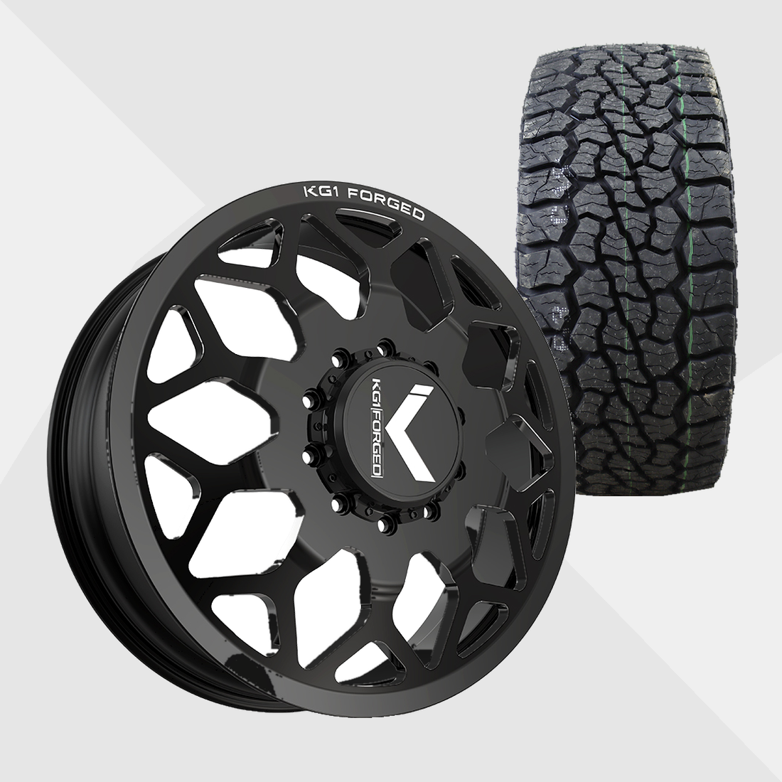 KG1 KD016 Luxor-KD Gloss Black 24x8.25 8x200 with Venom Power Tires Swampthing A/T 35x12.50R24 Dually Package