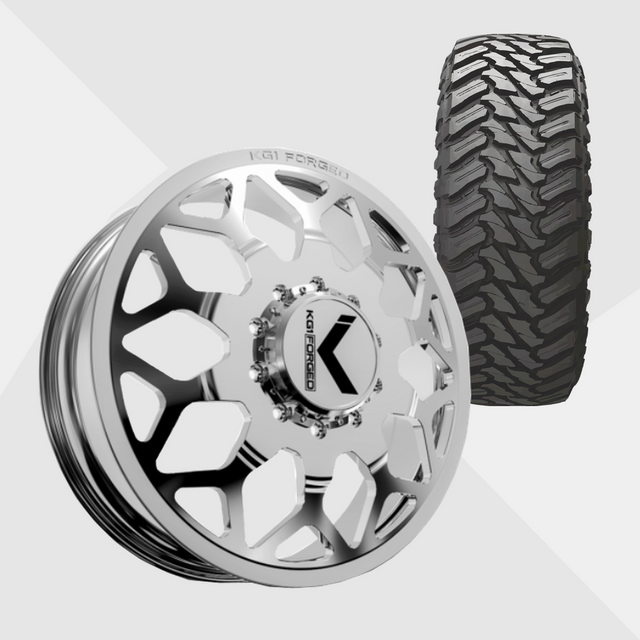 KG1 KD016 Luxor-KD Polished 22x8.25 10x225 with Atturo Tires Trail Blade M/T 35x12.50R22 Dually Package