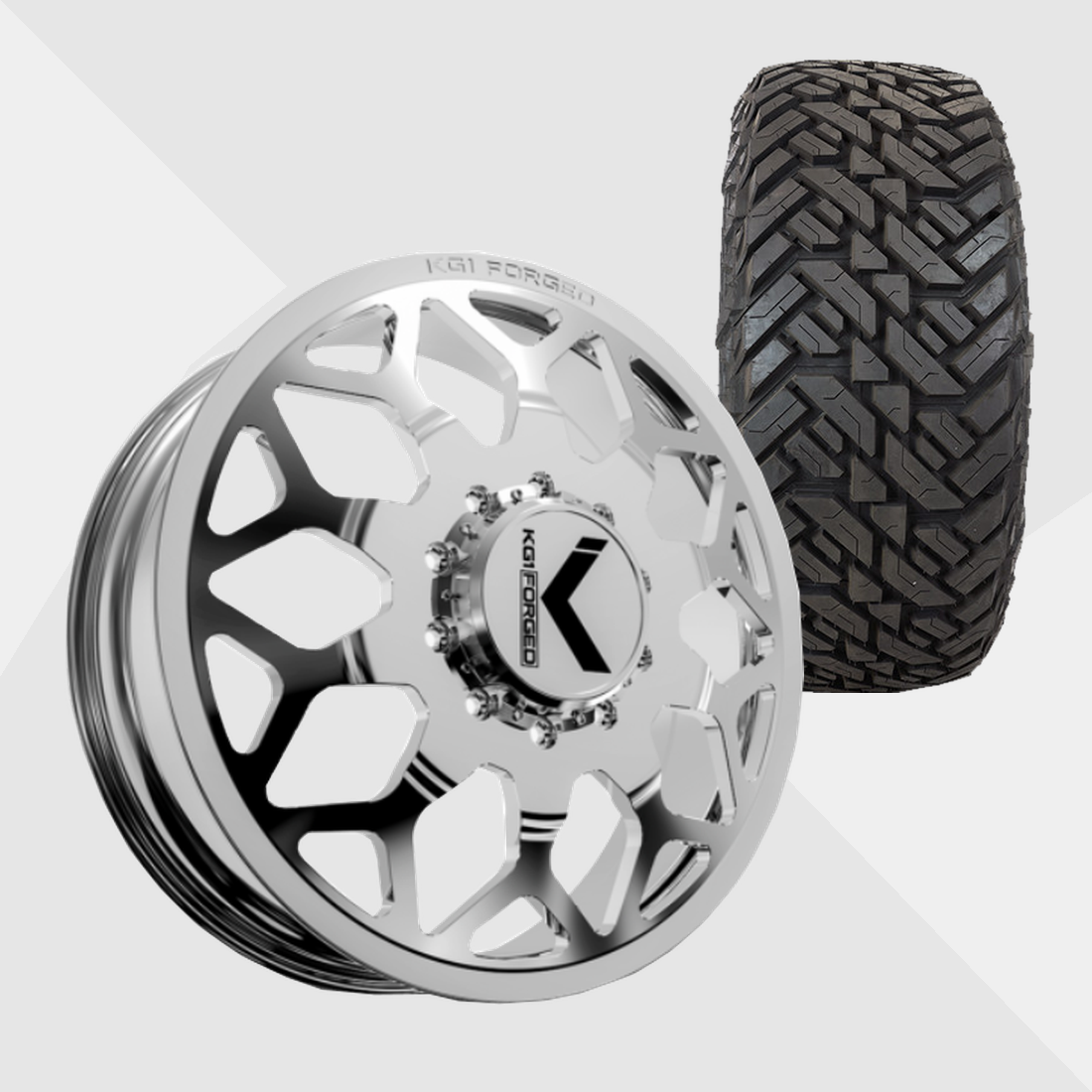 KG1 KD016 Luxor-KD Polished 24x8.25 8x200 with Fuel Tires Gripper M/T 37x13.50R24 Dually Package