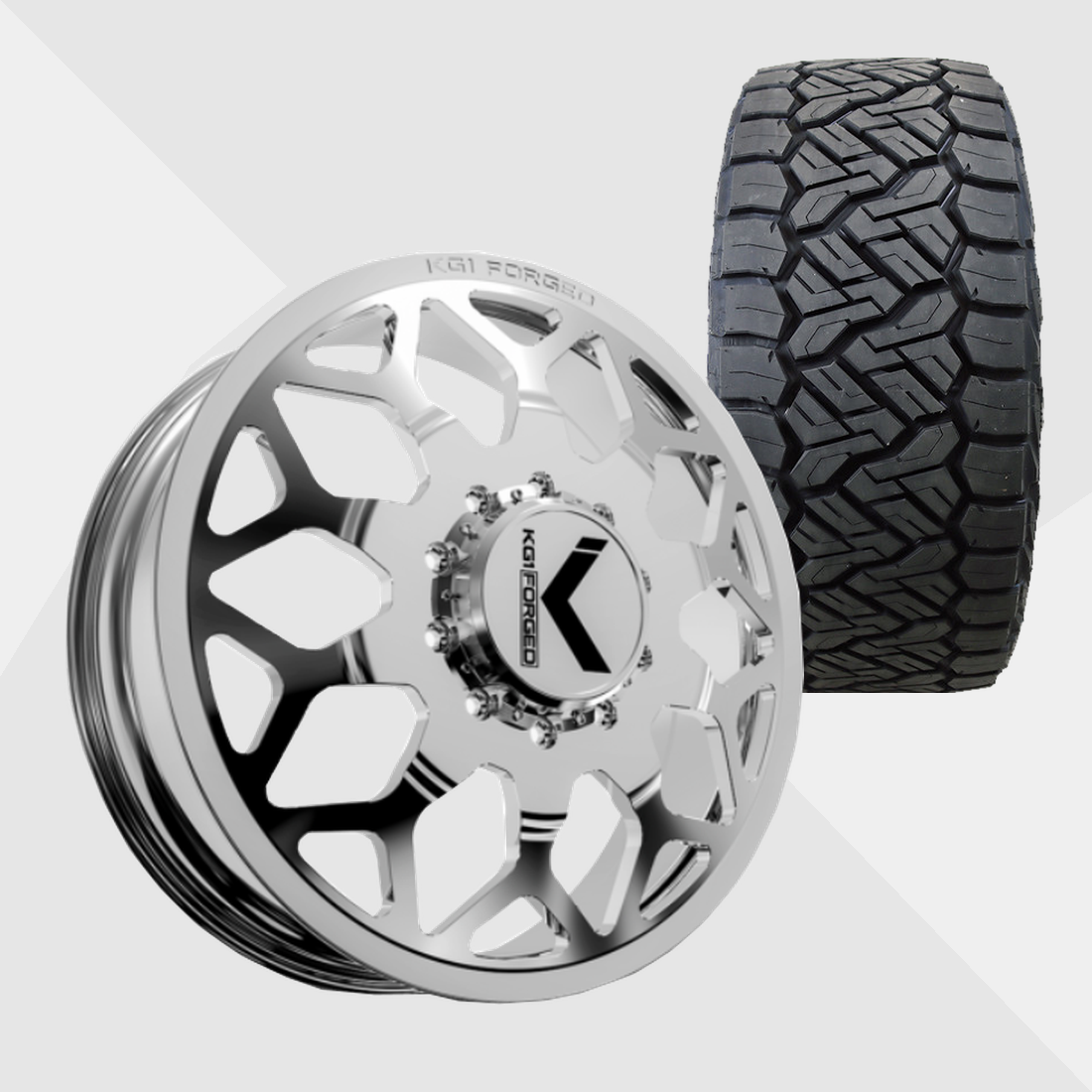 KG1 KD016 Luxor-KD Polished 22x8.25 10x225 with Nitto Tires Recon Grappler A/T 35x12.50R22 Dually Package