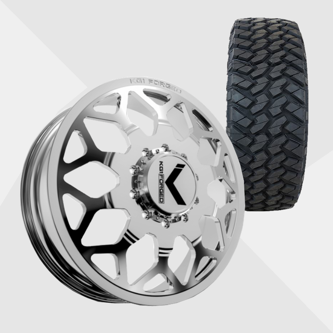 KG1 KD016 Luxor-KD Polished 24x8.25 8x200 with Nitto Tires Trail Grappler M/T 37x13.50R24 Dually Package
