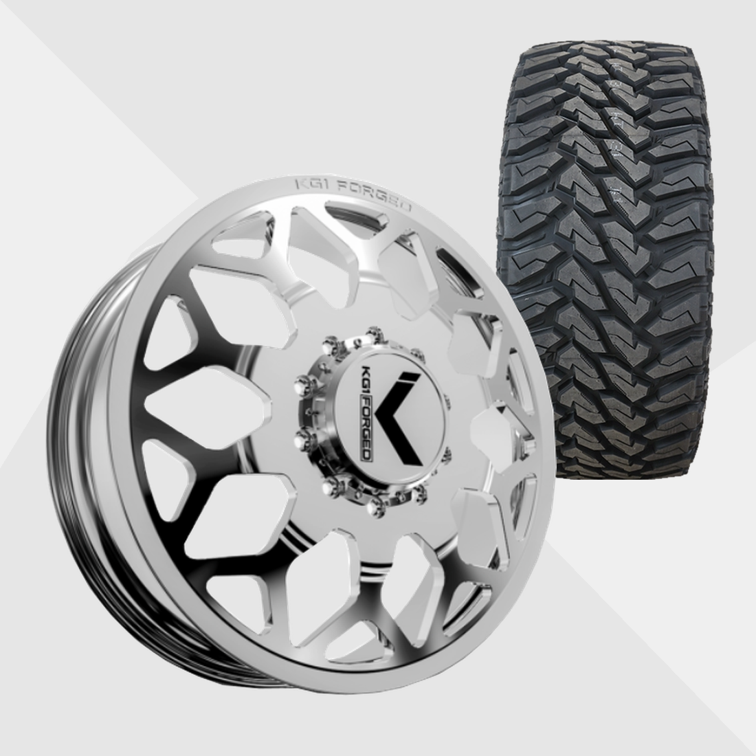 KG1 KD016 Luxor-KD Polished 22x8.25 8x200 with Venom Power Tires Terra Hunter M/T 33x12.50R22 Dually Package