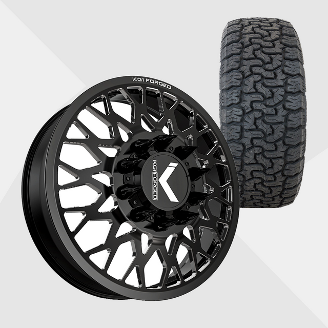 KG1 KD019 Torture-KD Gloss Black 22x8.25 10x225 with AMP Tires Terrain Pro A/T 295/50R22 Dually Package