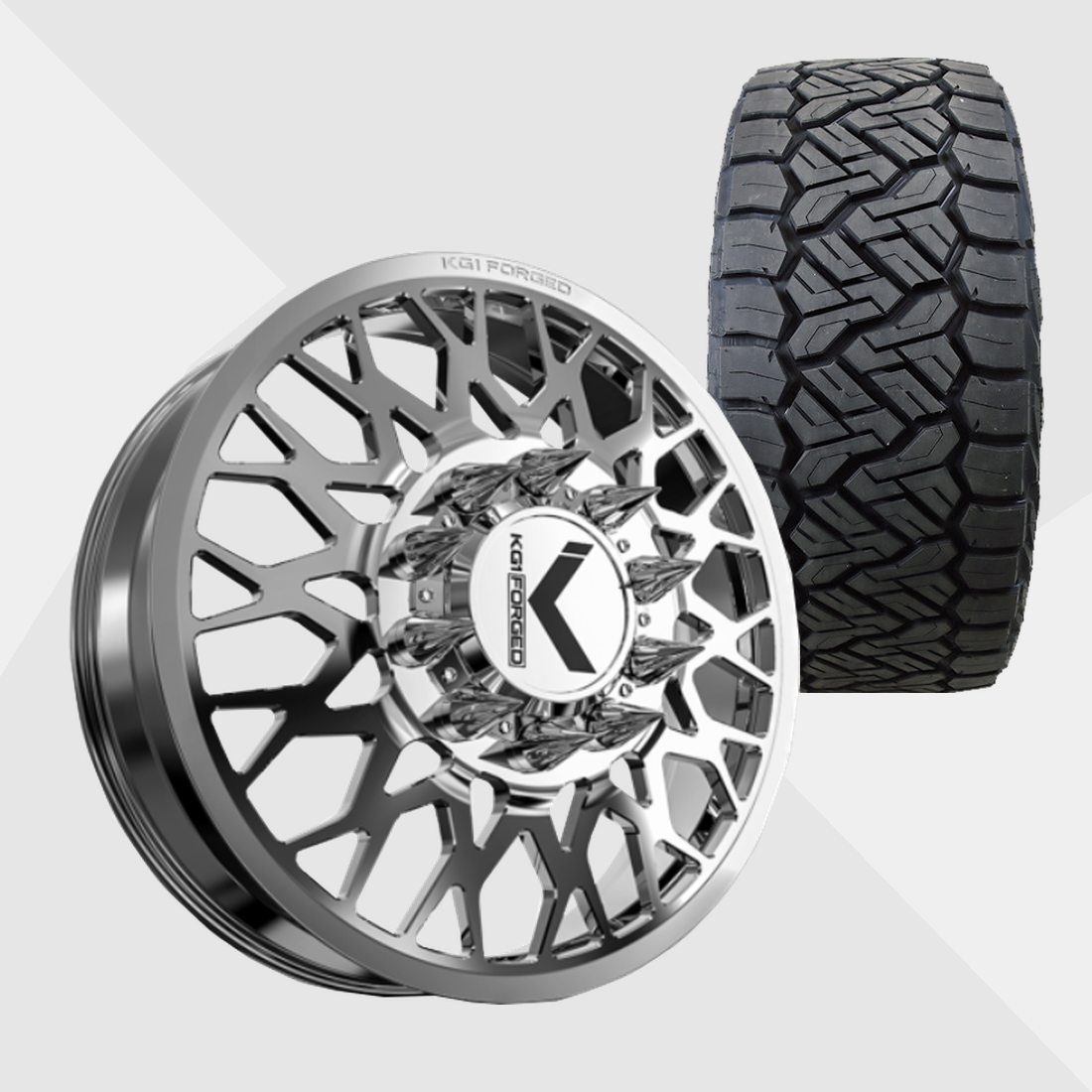KG1 KD019 Torture-KD Polished 24x8.25 8x210 with Nitto Tires Recon Grappler A/T 35x12.50R24 Dually Package