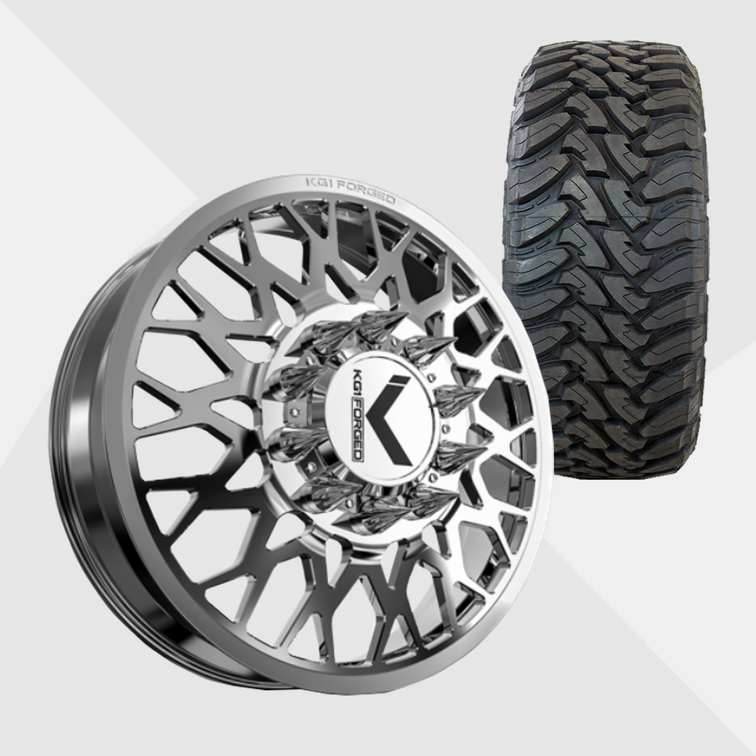 KG1 KD019 Torture-KD Polished 22x8.25 10x225 with Toyo Tires Open Country M/T 35x12.50R22 Dually Package