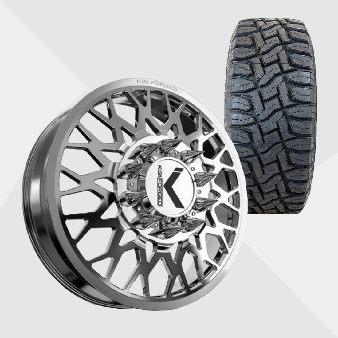 KG1 KD019 Torture-KD Polished 22x8.25 8x200 with Toyo Tires Open Country R/T 35x12.50R22 Dually Package