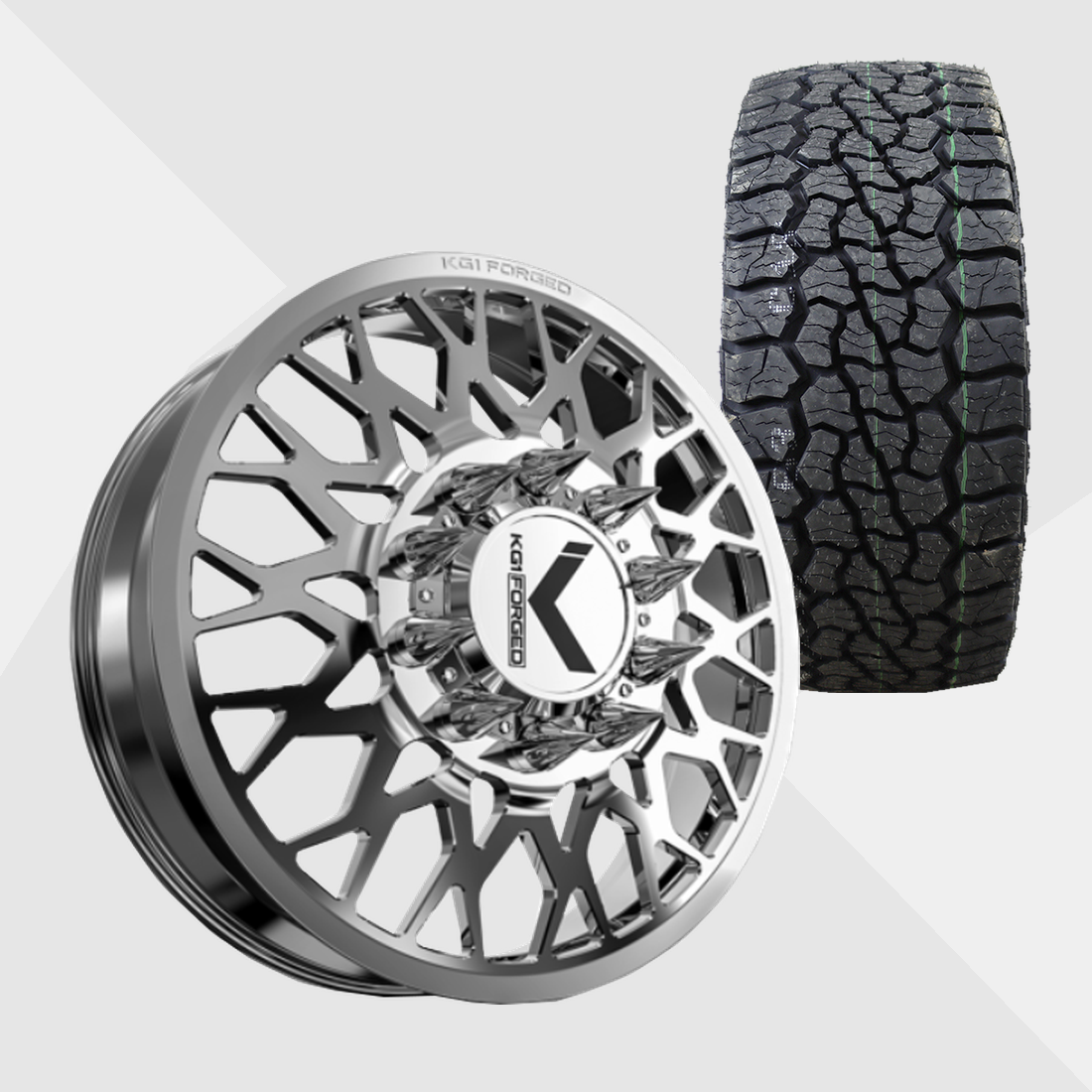 KG1 KD019 Torture-KD Polished 22x8.25 10x225 with Venom Power Tires Swampthing A/T 35x12.50R22 Dually Package