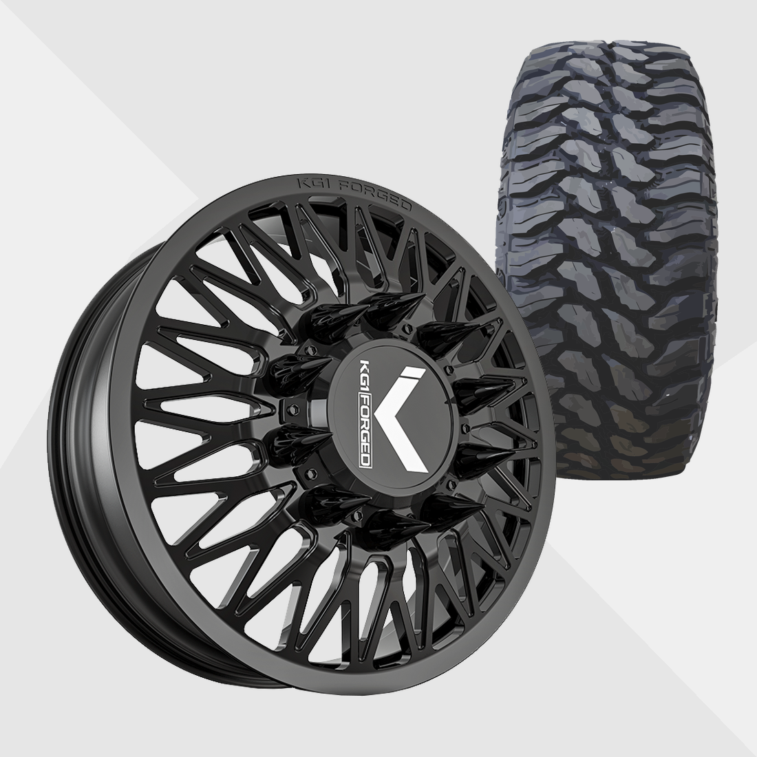 KG1 KD059 Seismic-KD Gloss Black 24x8.25 10x225 with TIS Tires TIS Offroad TT1 M/T 35x13.50R24 Dually Package