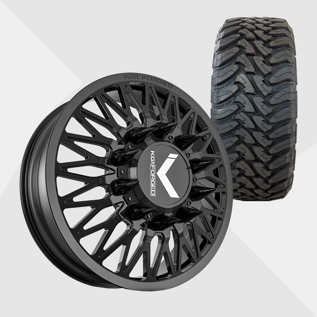 KG1 KD059 Seismic-KD Gloss Black 24x8.25 10x225 with Toyo Tires Open Country M/T 37x13.50R24 Dually Package