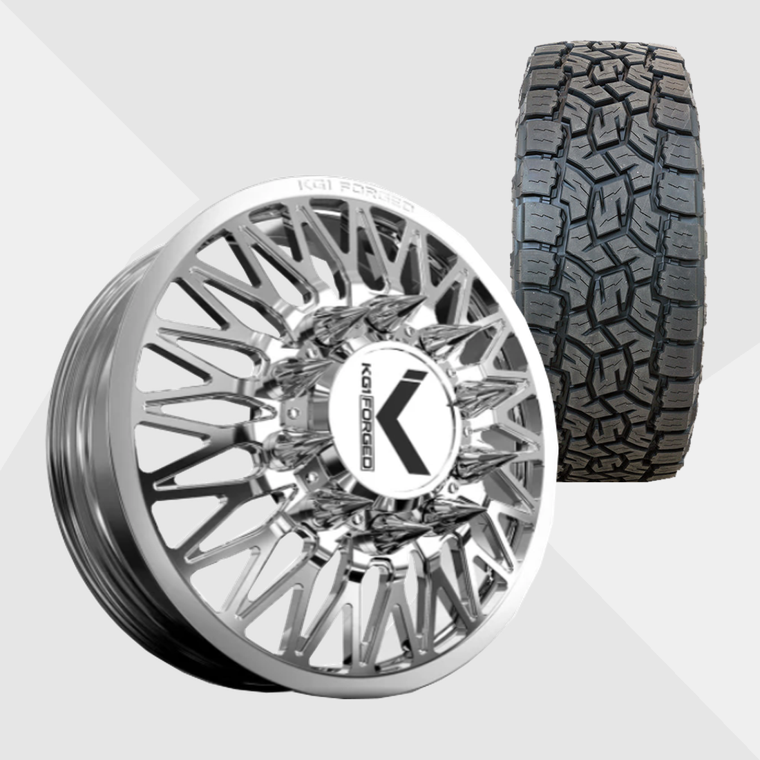 KG1 KD059 Seismic-KD Polished 22x8.25 10x225 with Toyo Tires Open Country A/T III 35x12.50R22 Dually Package