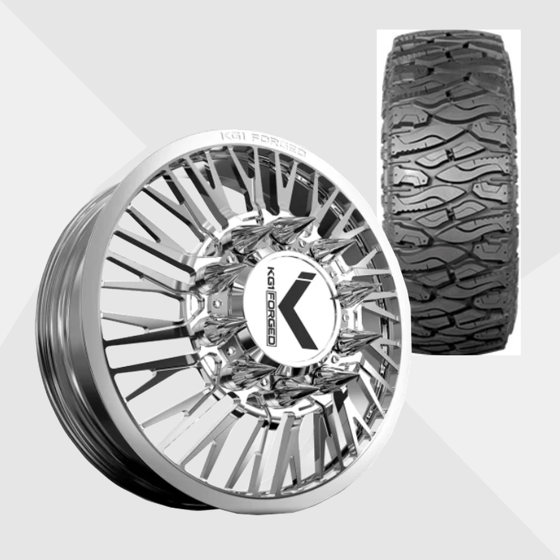 KG1 KD090 Allure-KD Polished 24x8.25 10x225 with Atturo Tires Trail Blade Boss M/T 38x13.50R24 Dually Package