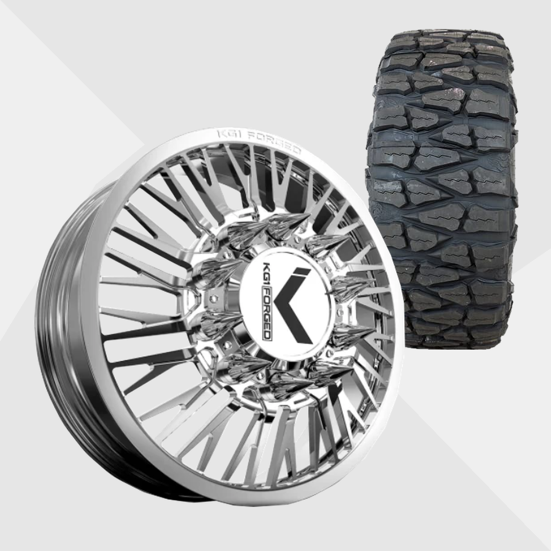 KG1 KD090 Allure-KD Polished 22x8.25 10x225 with Nitto Tires Mud Grappler 37x13.50R22 Dually Package