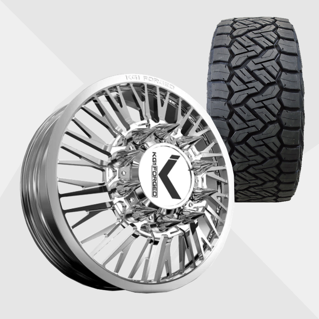 KG1 KD090 Allure-KD Polished 24x8.25 10x225 with Nitto Tires Recon Grappler A/T 315/45R24 Dually Package
