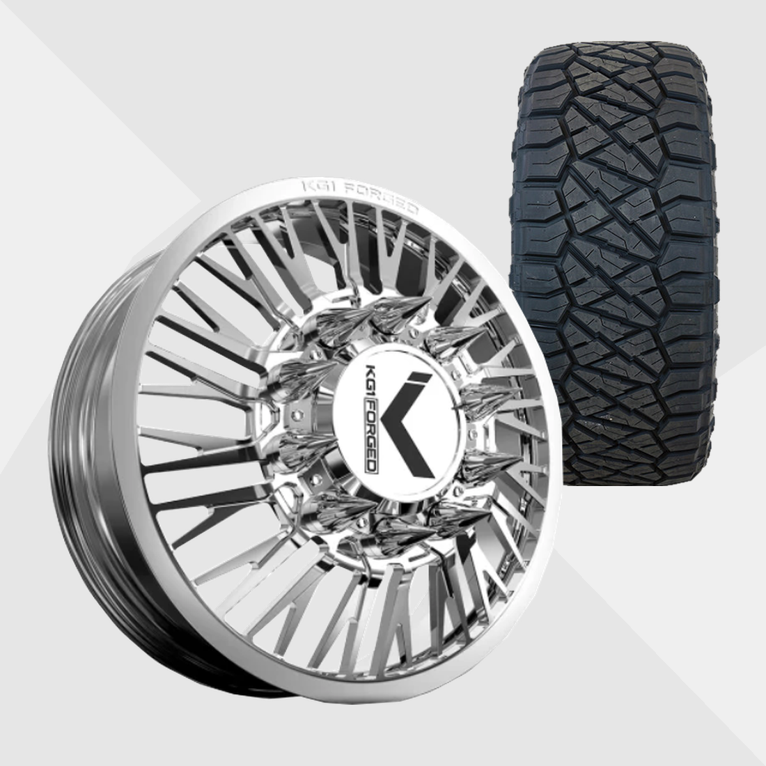 KG1 KD090 Allure-KD Polished 24x8.25 10x225 with Nitto Tires Ridge Grappler 37x13.50R24 Dually Package