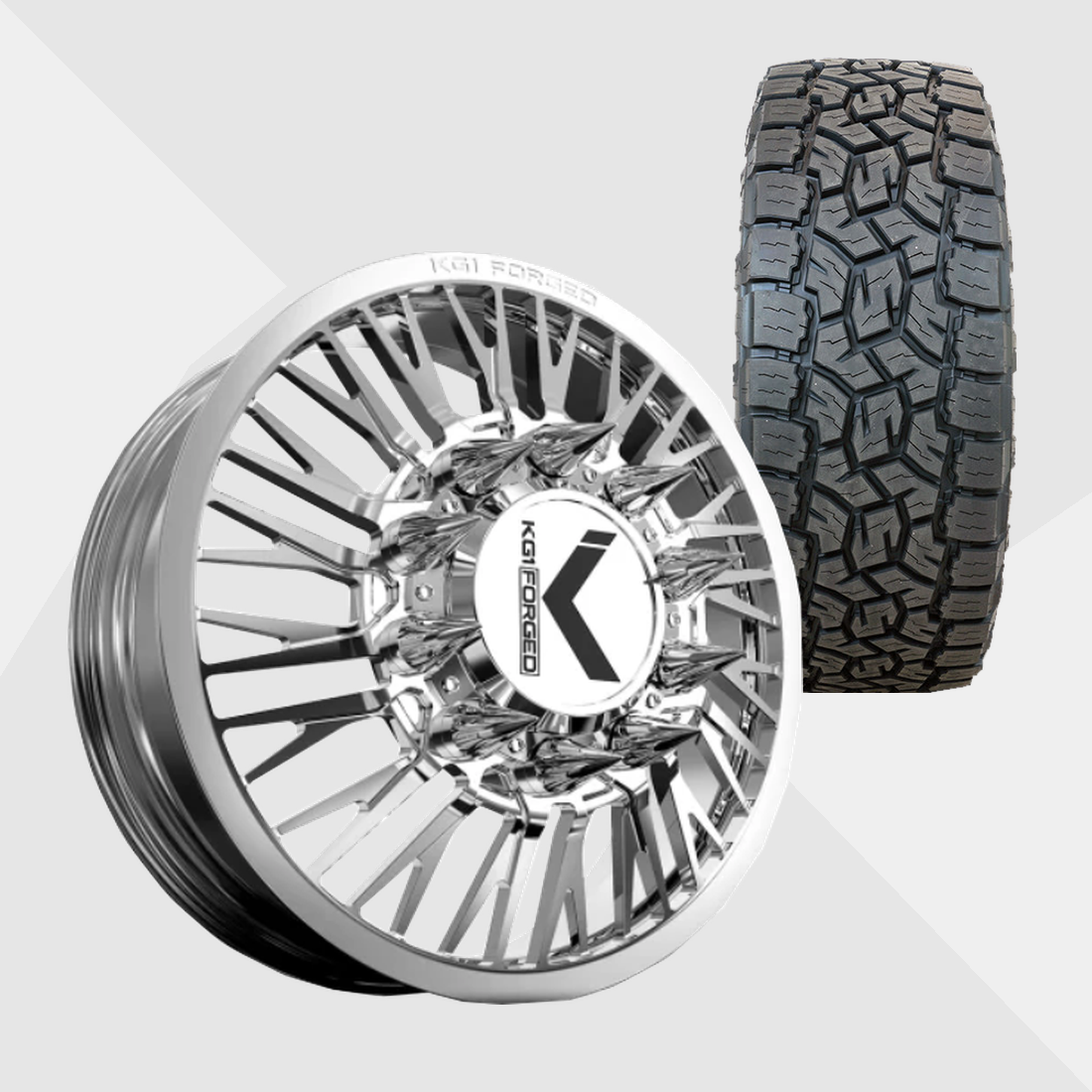 KG1 KD090 Allure-KD Polished 22x8.25 10x225 with Toyo Tires Open Country A/T III 33x12.50R22 Dually Package