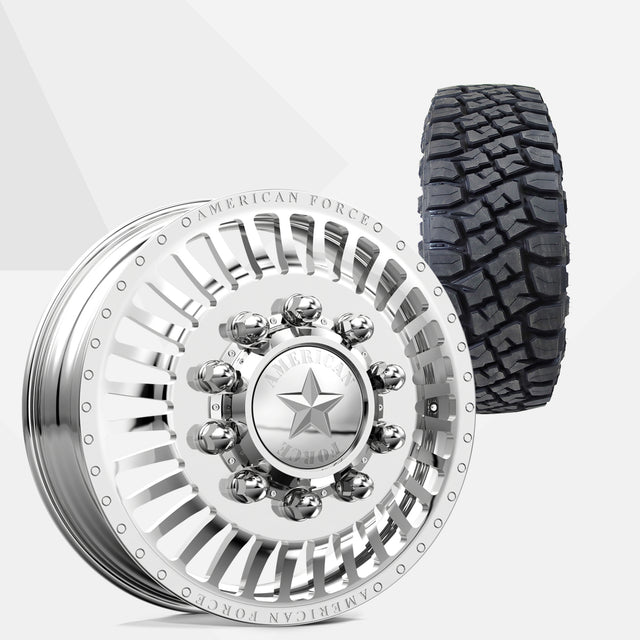 American Force Legion Polished 24x8.25 Wheels & Toyo Tires Open Country RT Pro 315/50R24 Tires - 24" Dually Package