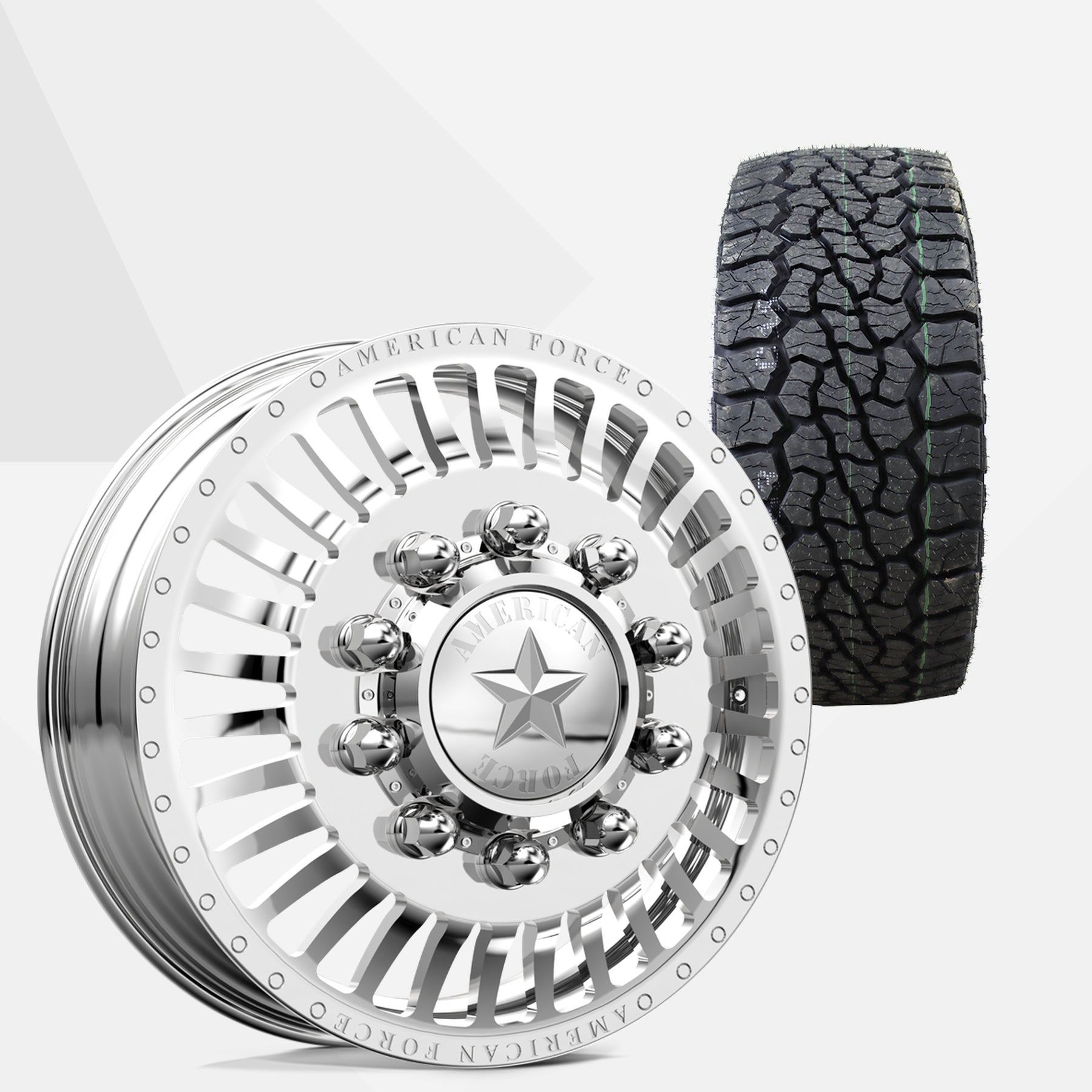 American Force Legion Polished 24x8.25 Wheels & Venom Power Tires Swampthing A/T 35x12.50R24 Tires - 24" Dually Package