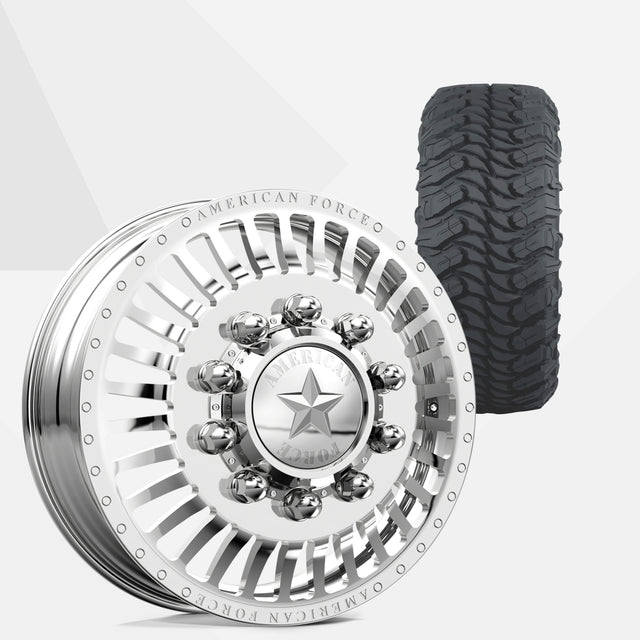 American Force Legion Polished 22x8.25 Wheels & Atturo Tires Trail Blade MTS 285/55R22 Tires - 22" Dually Package