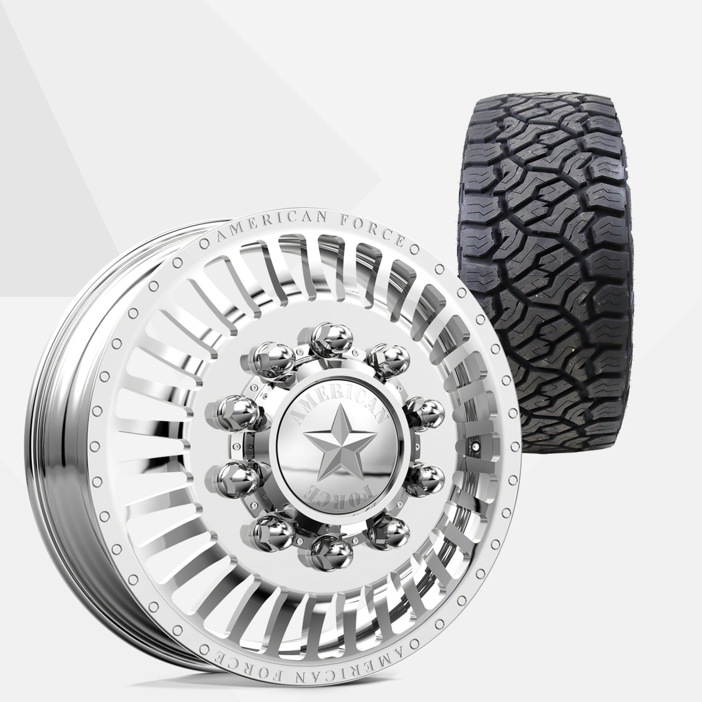 American Force Legion Polished 22x8.25 Wheels & Venom Power Tires Trail Hunter ATX 33x12.50R22 Tires - 22" Dually Package