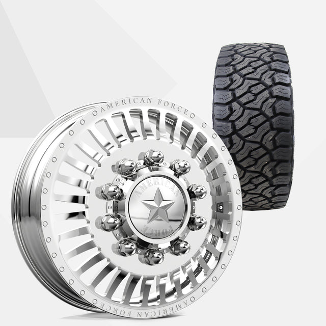 American Force Legion Polished 22x8.25 Wheels & Venom Power Tires Trail Hunter ATX 33x12.50R22 Tires - 22" Dually Package