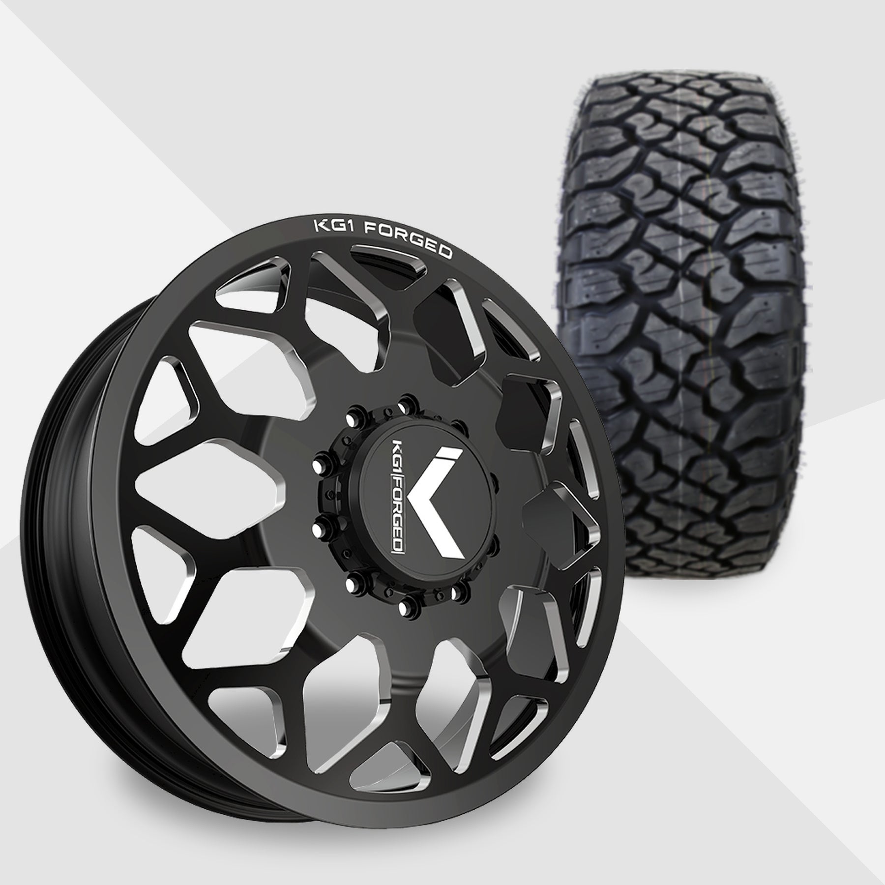 KG1 Luxor-KD 24x8.25 Wheels & Kenda Tires Klever R/T 35x12.50R24 Tires - 24" Dually Package