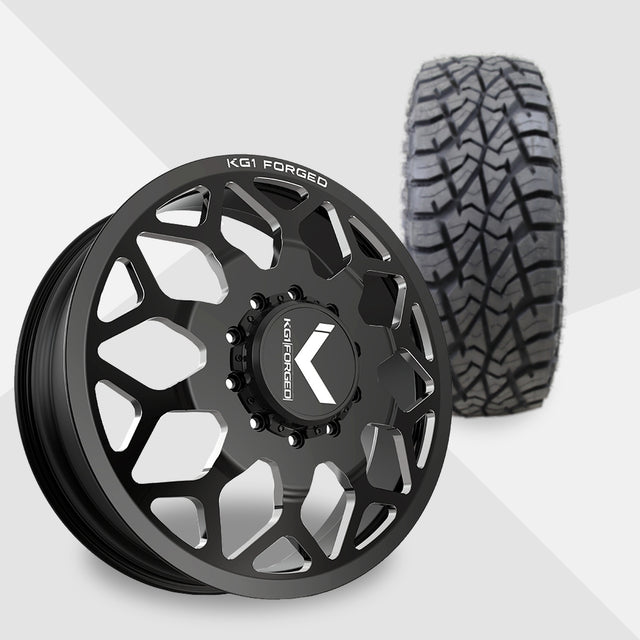 KG1 Luxor-KD 24x8.25 Wheels & AMP Tires Terrain Attack R/T 35x13.50R24 Tires - 24" Dually Package