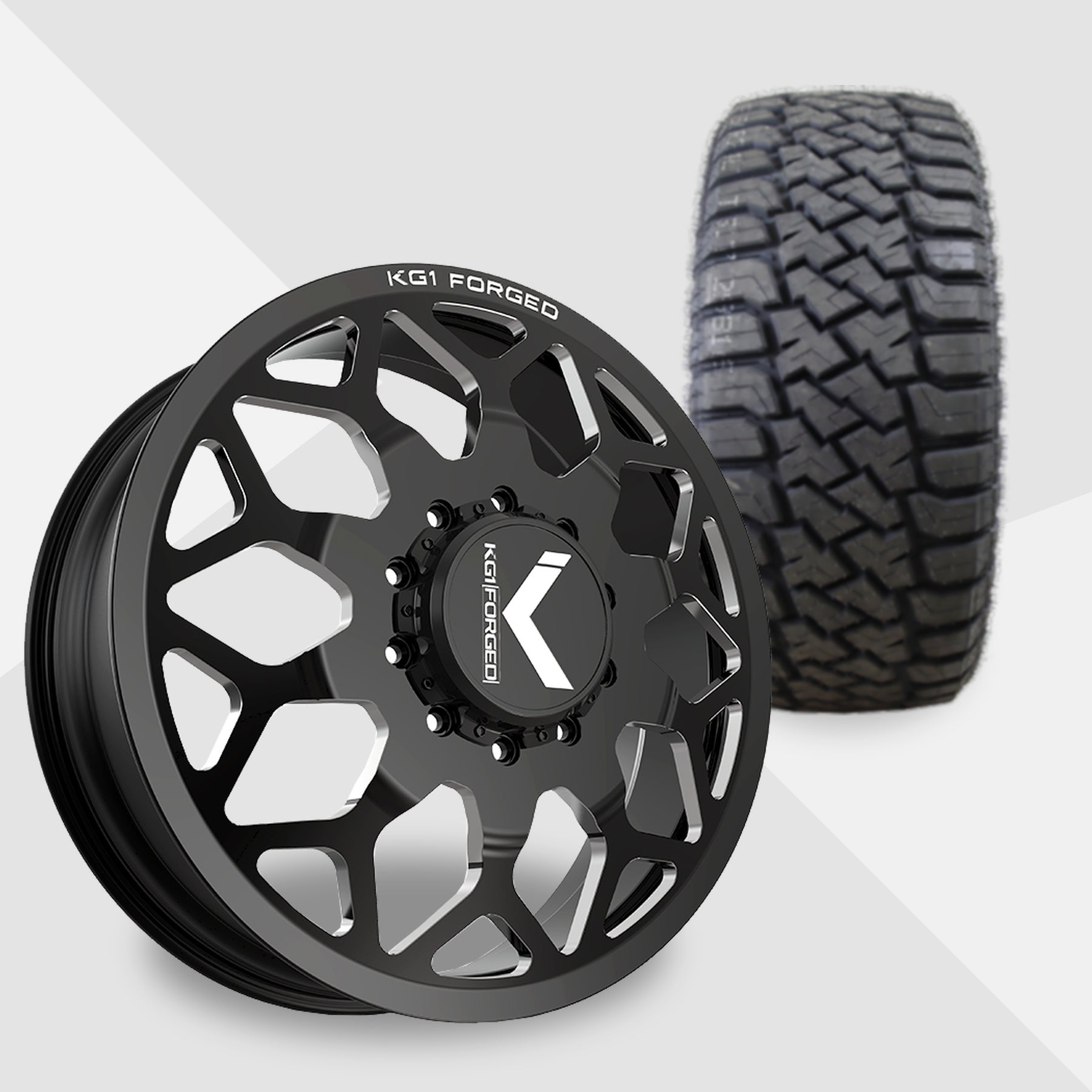 KG1 Luxor-KD 24x8.25 Wheels & LandSpider Tires Wildtraxx R/T 37x13.50R24 Tires - 24" Dually Package