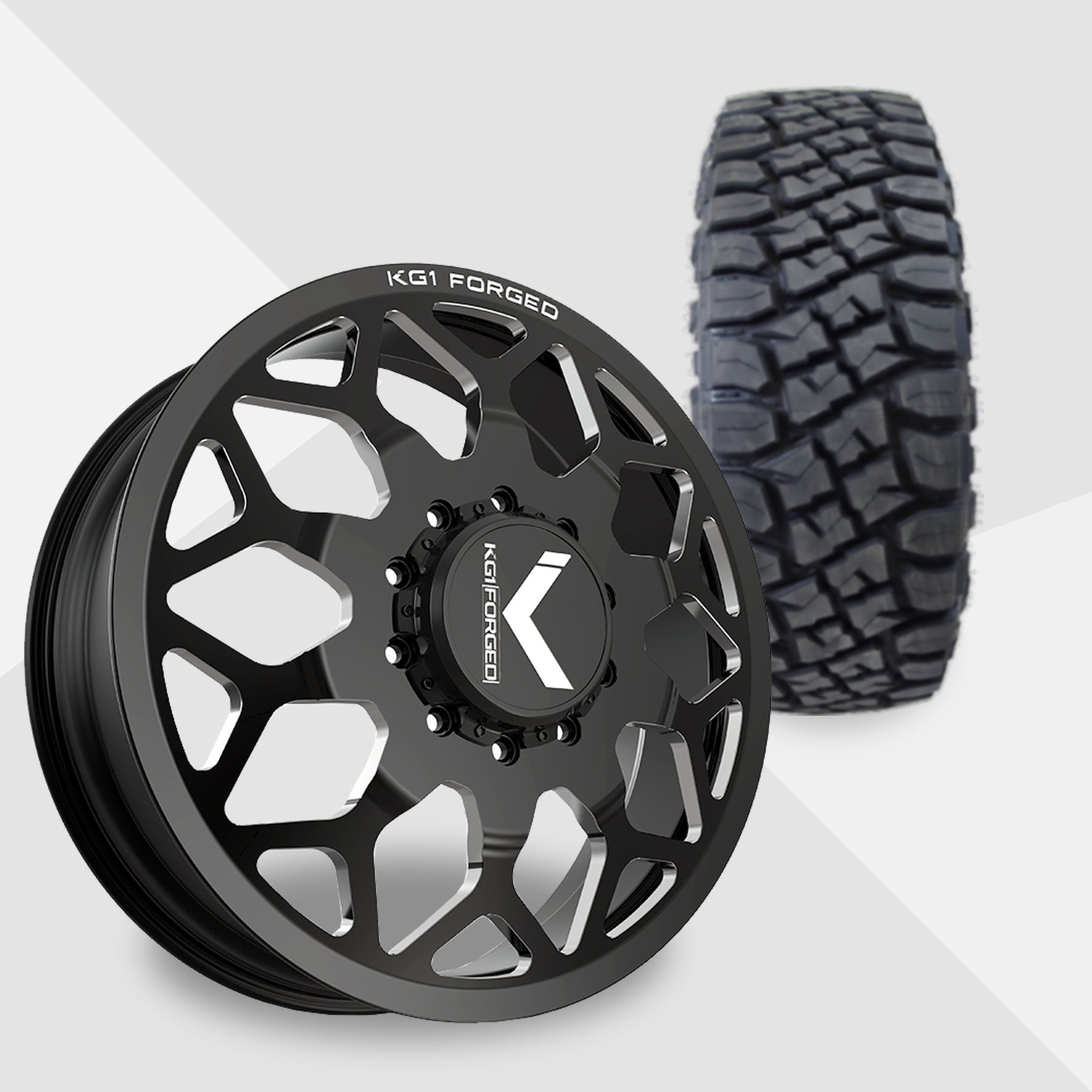KG1 Luxor-KD 22x8.25 Wheels & Toyo Tires Open Country RT Pro 37x13.50R22 Tires - 22" Dually Package