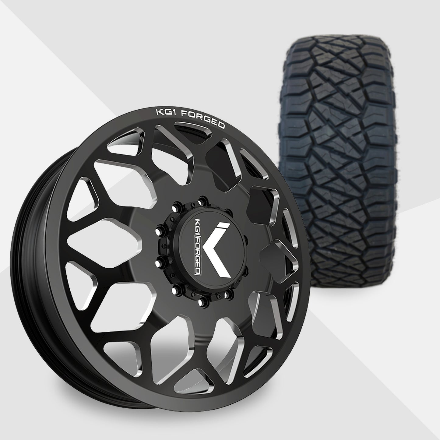 KG1 Luxor-KD 22x8.25 Wheels & Nitto Tires Ridge Grappler 35x12.50R22 Tires - 22" Dually Package