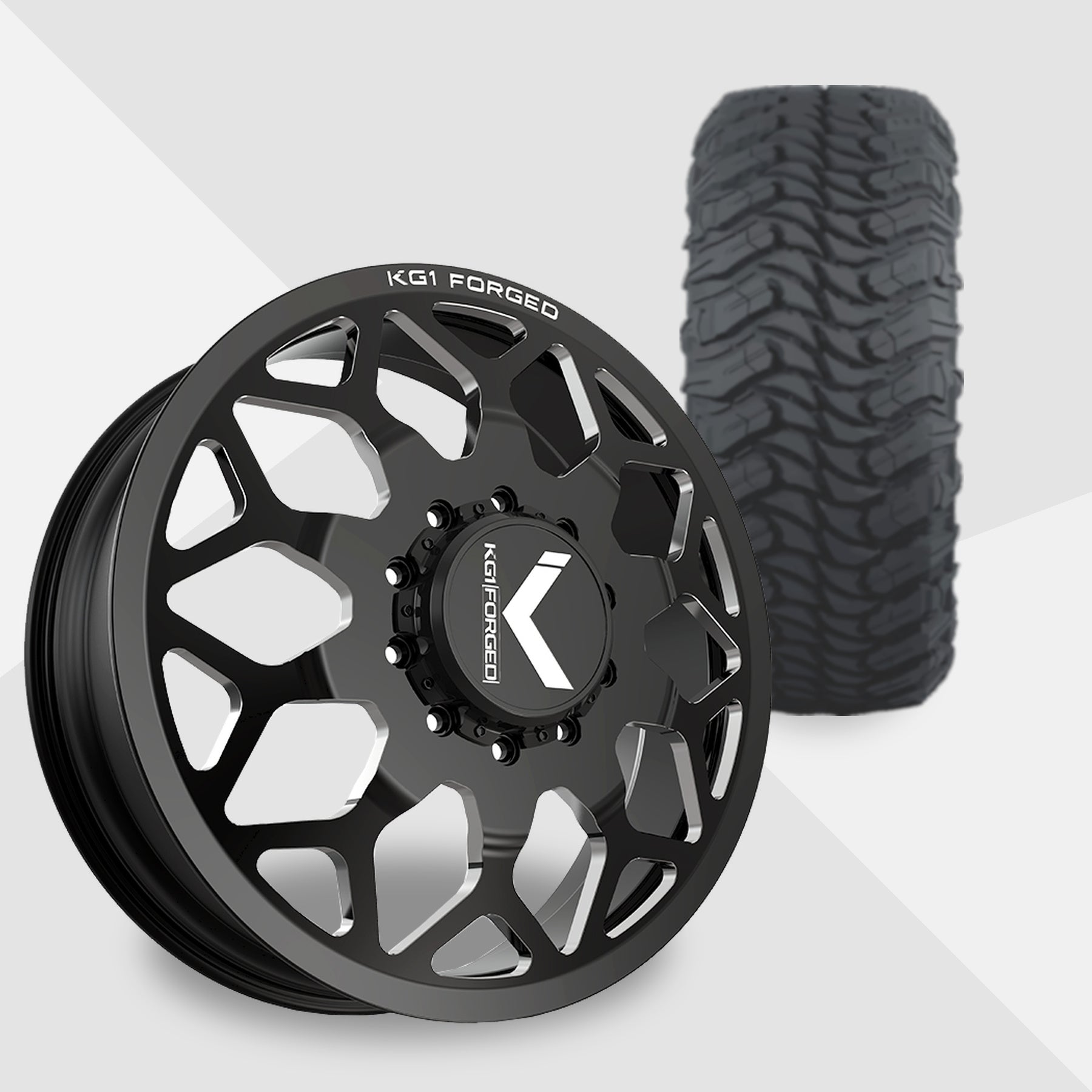 KG1 Luxor-KD 24x8.25 Wheels & Atturo Tires Trail Blade MTS 37x13.50R24 Tires - 24" Dually Package
