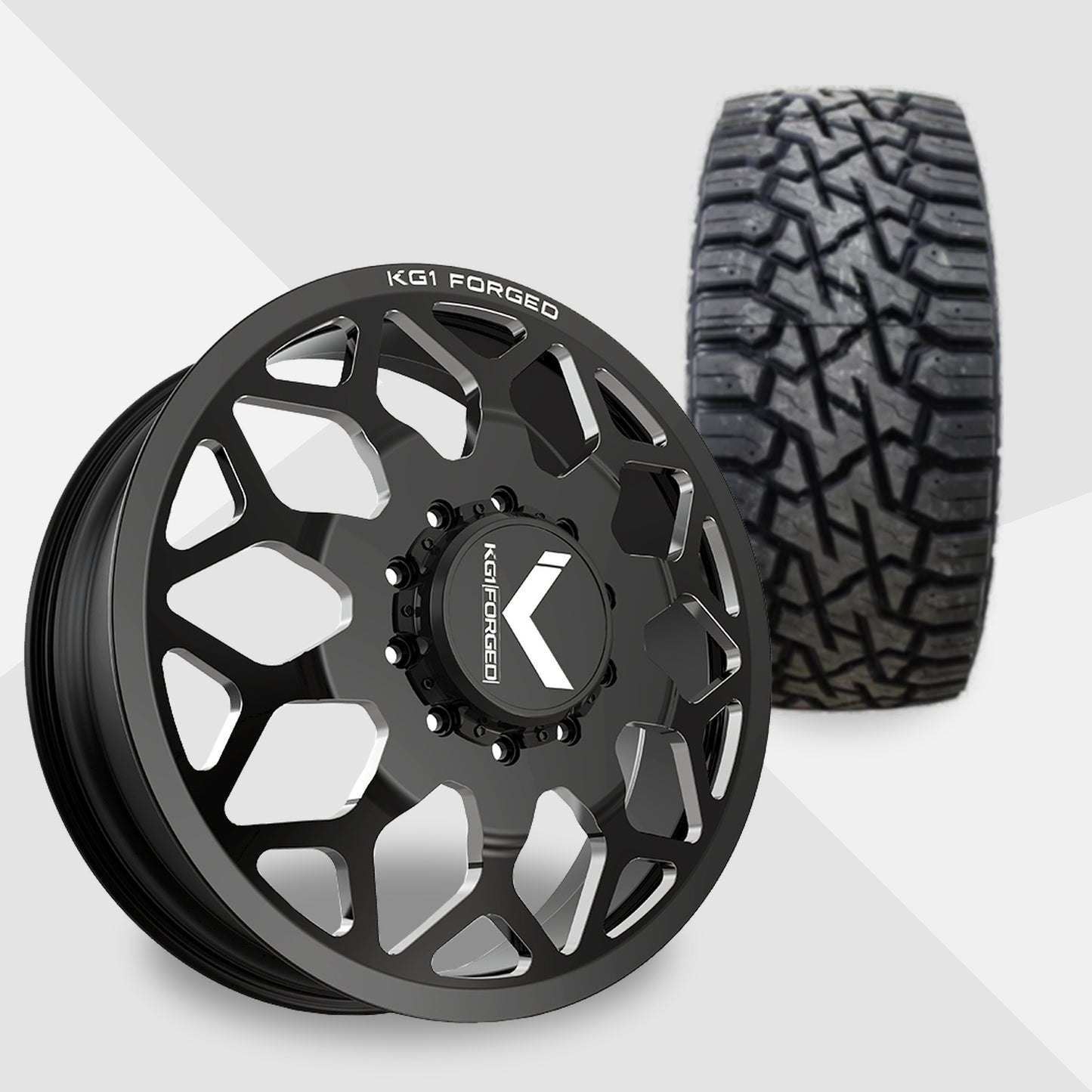 KG1 Luxor-KD 22x8.25 Wheels & Venom Power Tires Trail Hunter R/T 37x12.50R22 Tires - 22" Dually Package